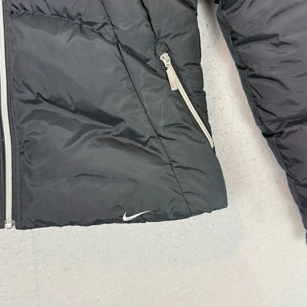 Nike Y2K vintage big girls black down puffer jacket ‎ grey tag  full zip coat L